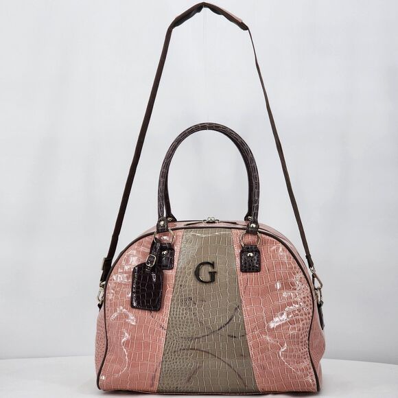 Guess Vintage Y2K Pink Brown Snakeskin Patent Weekender Duffle Bag RARE - Picture 1 of 16